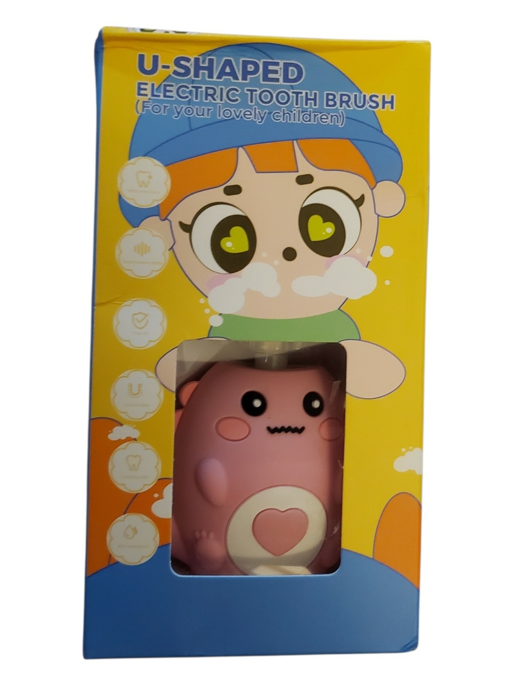 Kids U-Shaped Electric Toothbrush for Children - Pink Cute Character.